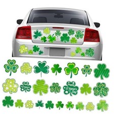 24Pcs St. Patrick's Day Reflective Car Magnets Green Shamrock Magnetic