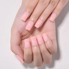 evpct Pale Nude Pink Short Square Glossy Press on Nails for Women Gift, Gloss...