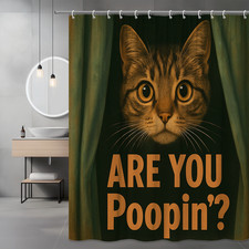 Cute Cat Shower Curtain - Are You Poopin' - Fun Bathroom Decor