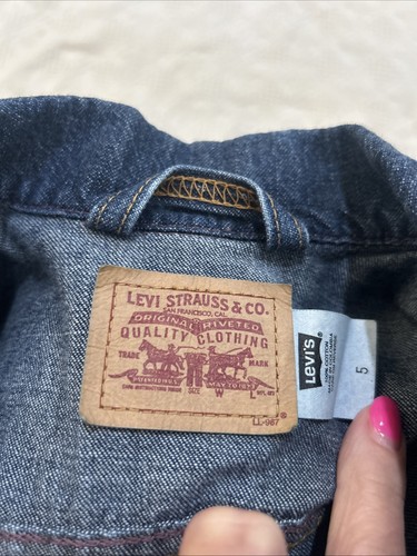 Vintage Levis Denim Jacket Youth Size 5 Dark Wash Button Trucker USA Made - Picture 7 of 8