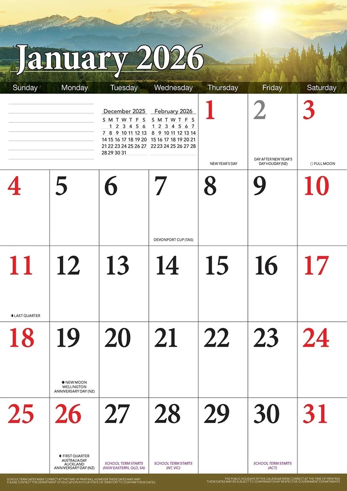 2026 Calendar Big Grid A4 Wall Hanging Pension School Holidays 13 Month - image 2 of 3