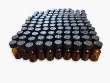 115 Pack Amber Glass Boston Round 20ml Bottles w/ Childproof Black Caps Push Tab