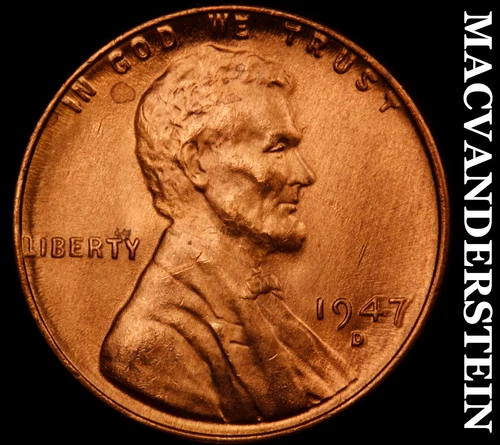 1947-D Lincoln Wheat Cent- Red- Choice Gem Brilliant Uncirculated Luster #J4047