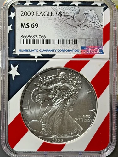 2009 American Silver Eagle NGC MS69 American Flag Label
