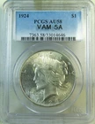 1924 peace dollar PCGS AU58 *VAM 5a wing break TOP50* BR