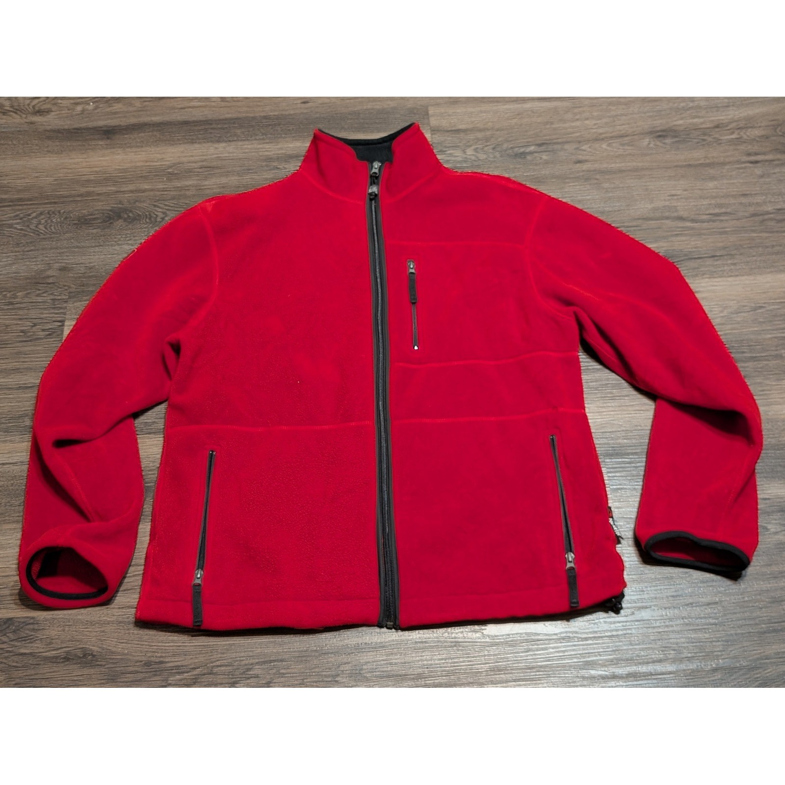 Polo Sport Ralph Lauren Mens Red Full Zip Fleece Jacket Mock Neck Medium Vintage