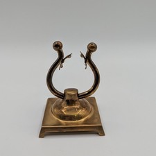 Vintage AJC Brass Lyre Pocket Watch Display Stand Made in USA Square Base