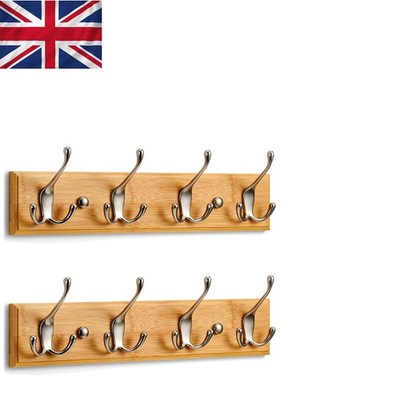 Vielseitige 2er-Pack Wandgarderobe - 4 Schwerlasthaken mit Bambusfuß