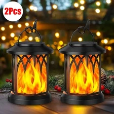 2 Pack Hanging Solar Lights Lantern Outdoor Flickering Flames Solar Outdoor