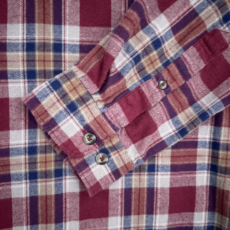 麦哲伦户外衬衫男式大号红色蓝色格子法兰绒纽扣经典 — 第 3/4 张图片