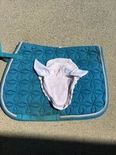 Roma English Jump Saddle Pad and Fly Bonnet - TEALWHITE.