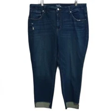 Time and Tru Pants Size 20 Blue Jeans Raw Hem Cut in Front Cropped Ankle Casual