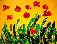 RED POPPIES  CONTEMPORARY    MODERN ORIGINAL PAINTINGS SIGNED   TTRR8
