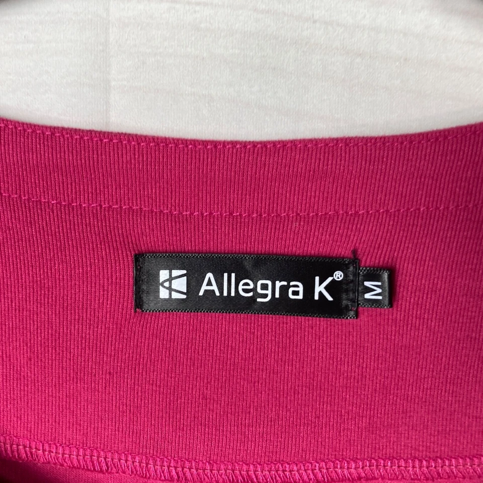 Allegra K Top 女式 M 粉色袖口衬衫大圆领褶前针织 — 第 3/4 张图片