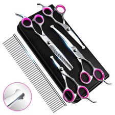 Professional Pet Dog Grooming Scissors Kit Straight Curved Shears Fur Clippers