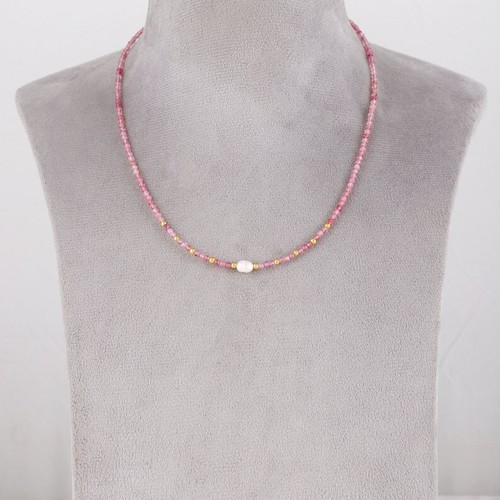 Collares de perlas y fresas de cuarzo con 2 cuentas redondas multifacéticas de piedras preciosas de 2 mm 24" - Imagen 9 de 10