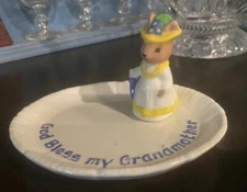 The Mane Lion Ceramics God Bless My Grandmother , Bunny Jewelry Or Soap Dish Vtg