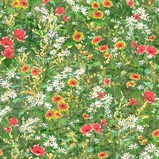 Fabric Flowers Pastoral Song On Green Cotton by P&B Textiles 1/4 yard 4086