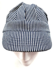 Railroad Engineers Cap Child Size Blue and White Striped Cotton
