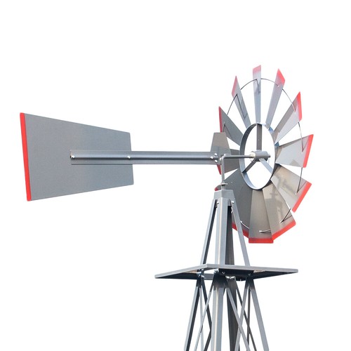 8FT Weather Resistant Yard Garden Windmill Gray & Red - Picture 12 of 21
