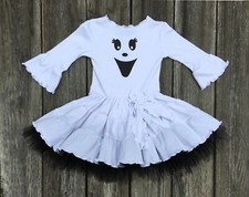 Halloween White Knit Ghost Twirl Dress Costume  Little Girl Ghost Costume Dress