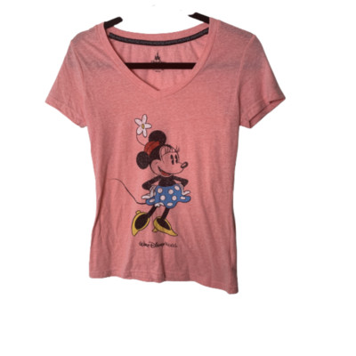 Disney Parks Minnie Mouse T-shirt Womens Extra Small Pink V-Neck Short Sleeve