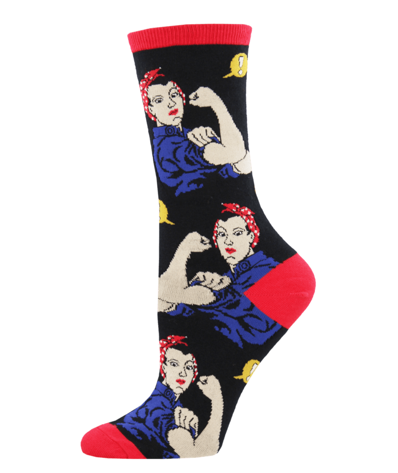 Women's Crew Socks Rosie the Riveter We Can Do It Black Cool Footwear