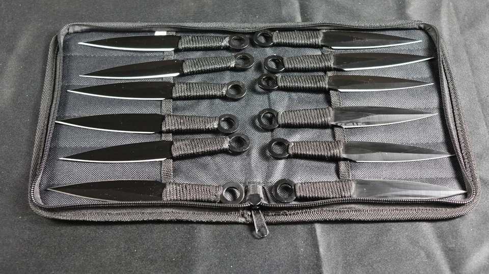 MYSTICAL BLADES 12 PC Ninja Hunting KNIVES Tactical Combat Naruto Kunai Throwing Knife Black Set