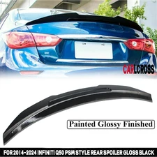 For 2014-2024 INFINITI Q50 Sedan Style Gloss Black High Kick Trunk Spoiler Wing
