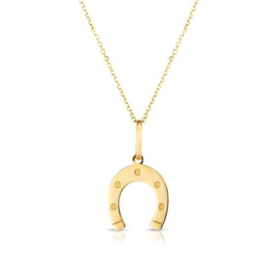 14k Yellow Gold Horseshoe Necklace 18'' Cable Chain Lobster Claw Lock 14mm High