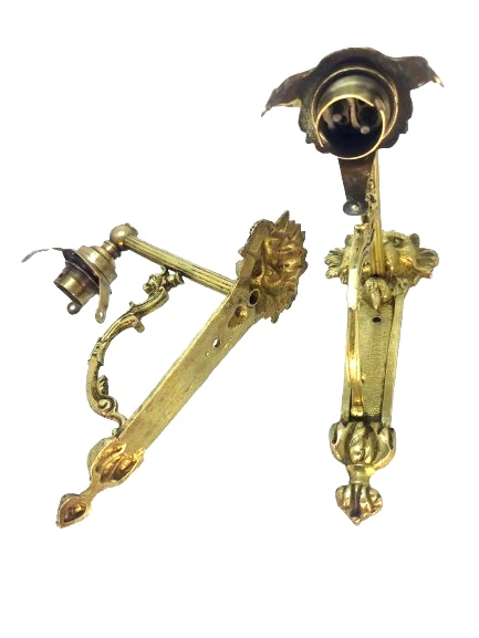 Paire d’Appliques Tête de Lion Rugissant – Laiton/Bronze Doré – Art DéCO - Photo 4/4