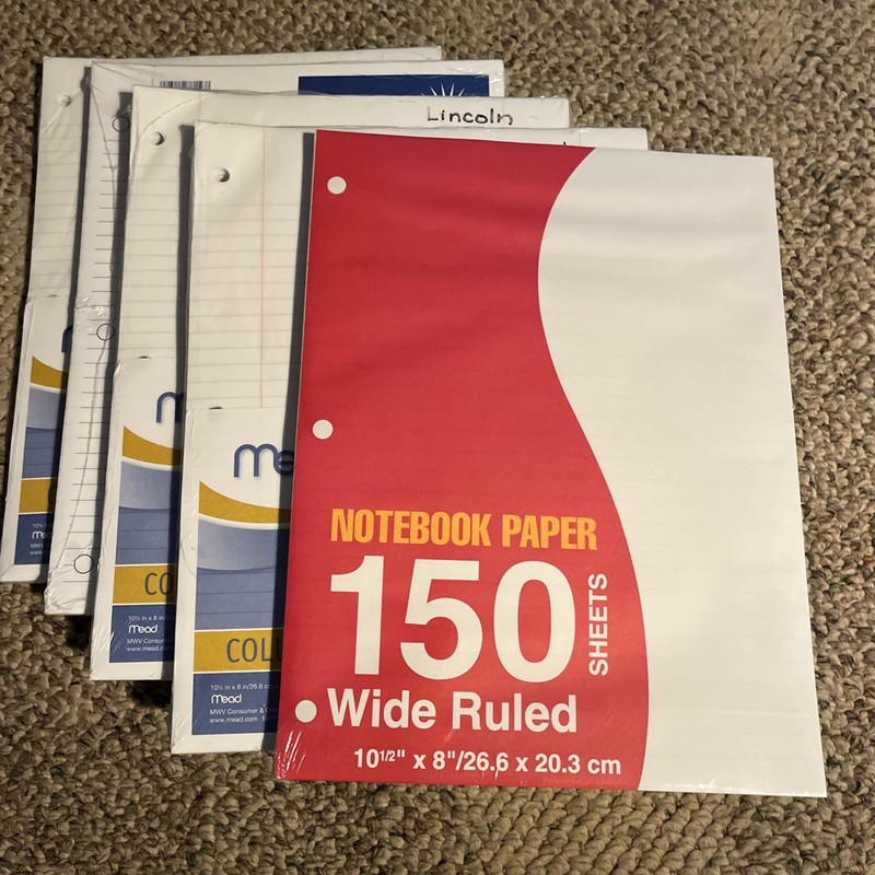 Notebook FILLER Paper Wide Ruled 5 PACKS 150 Sheets 8 x 10.5 Loose Leaf