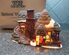 DEPT 56 DICKENS VILLAGE CROOKED FENCE COTTAGE LIGHTED CHRISTMAS HOUSE FREE SHIP