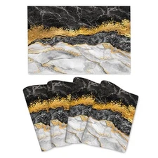 Marble Placemats Set of 4 Linen Washable Non 12 x 18 Inch Set of 4 Black Gold