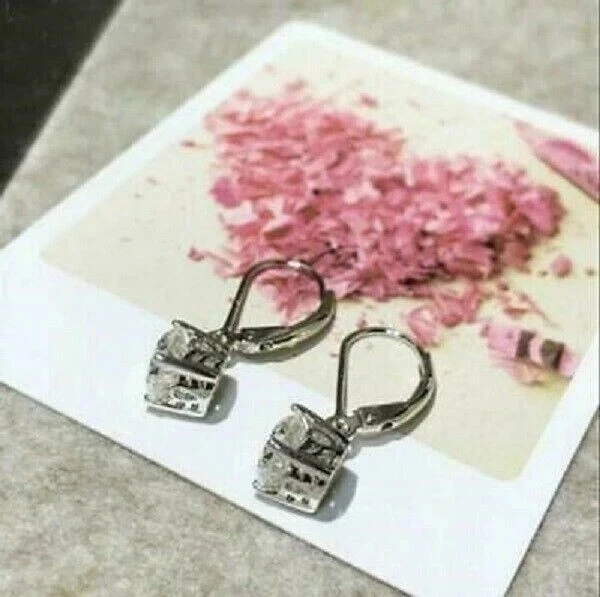 2Ct Round Lab Created Diamond Women's Drop/Dangle Earrings 14K White Gold Plated - Image 4 of 4