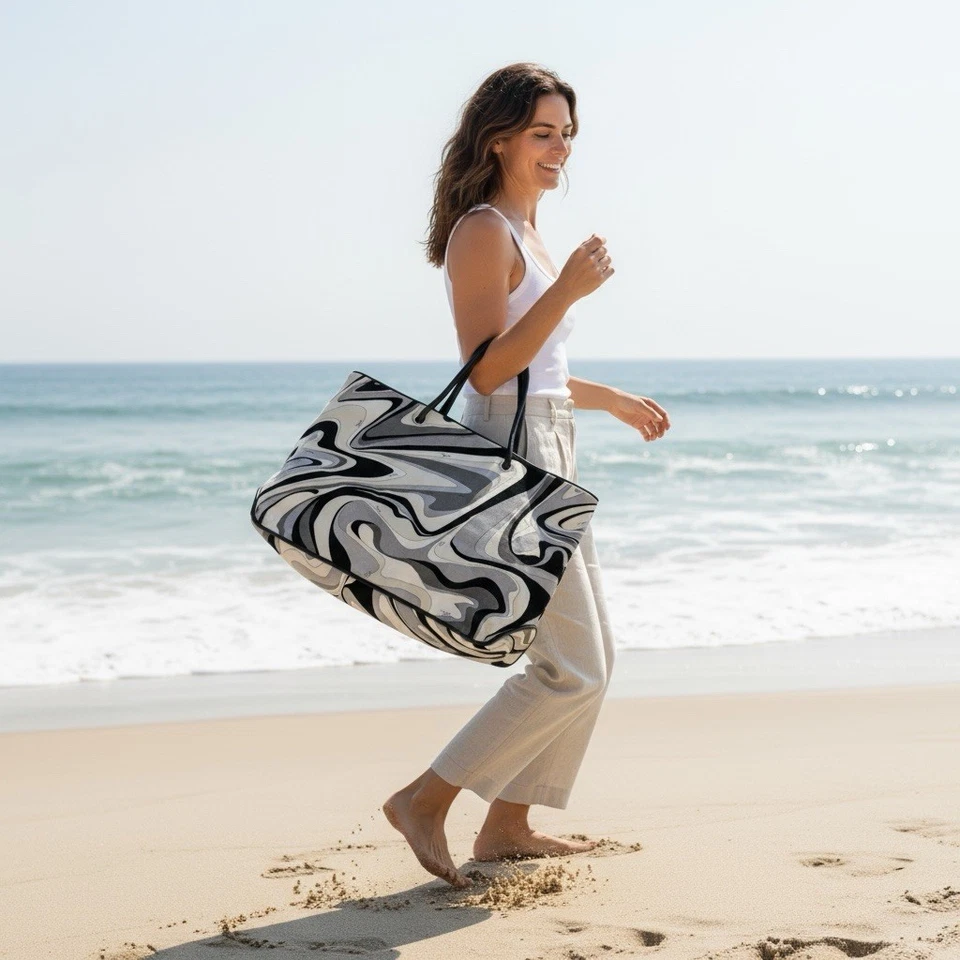 EMILIO PUCCI Gray Black White Vintage Terry XL  Beach Tote   - Image 4 of 4