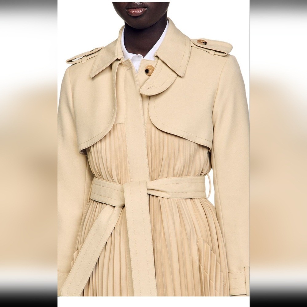 Sandro Tan Pleated Trench Coat | eBay
