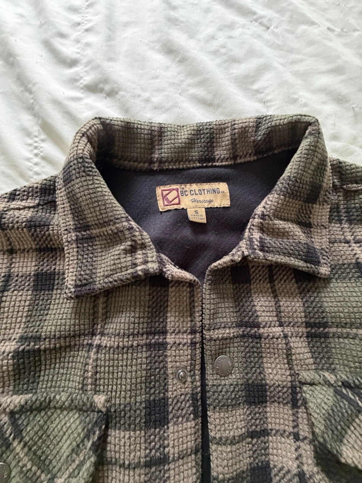 BC Clothing Co Heritage Plaid Button Down Lined Shacket Jacket S Brown & Green image 2