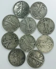 MIXED DATE WALKING LIBERTY HALF DOLLAR LOT! 10 TOTAL COINS! AWESOME! NR #P2188