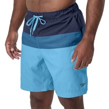 NEW Speedo Men's 34/36 Tech Volley Swim Shorts Large Blue UPF 50
