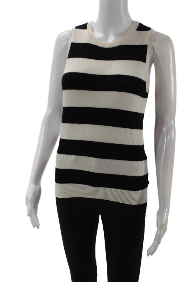 Joie, Women Black Striped Rayon Sleeveless Tank Crew Neck Basic Size XS - Image 2 of 4