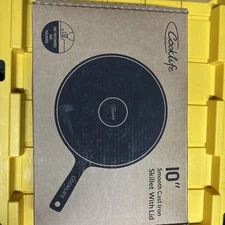 NEW! Cooklife 10" Smooth Cast Iron Skillet w/ Stainless Steel Lid, Pre-Seasoned