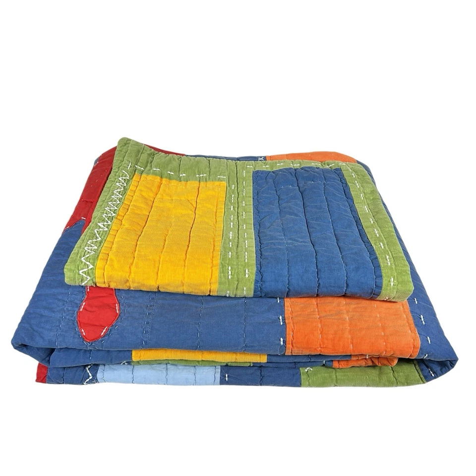 Juego de edredón Pottery Barn Kids cachorro perro retazos 2 piezas tamaño doble azul rojo Foto 4 de 4