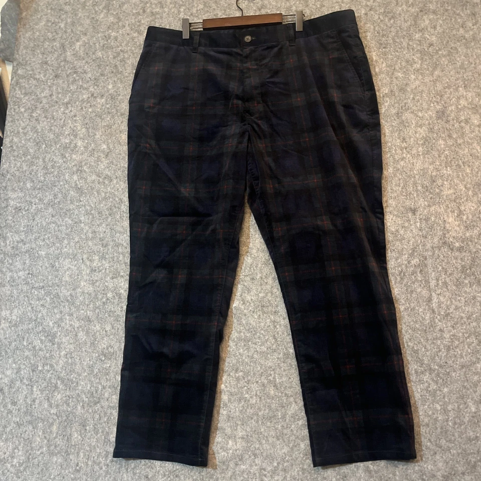 Bonobos Pants Mens 40 x 32 Slim Blue Green Tartan Plaid Casual Chino Felt Velvet - Image 2 of 4