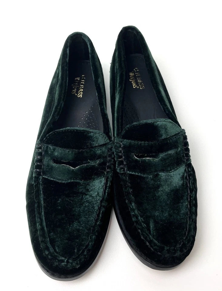 Mocasines de terciopelo G.H.BASS x Anthropologie Weejuns Whitney verde oscuro talla 8,5 Foto 2 de 4