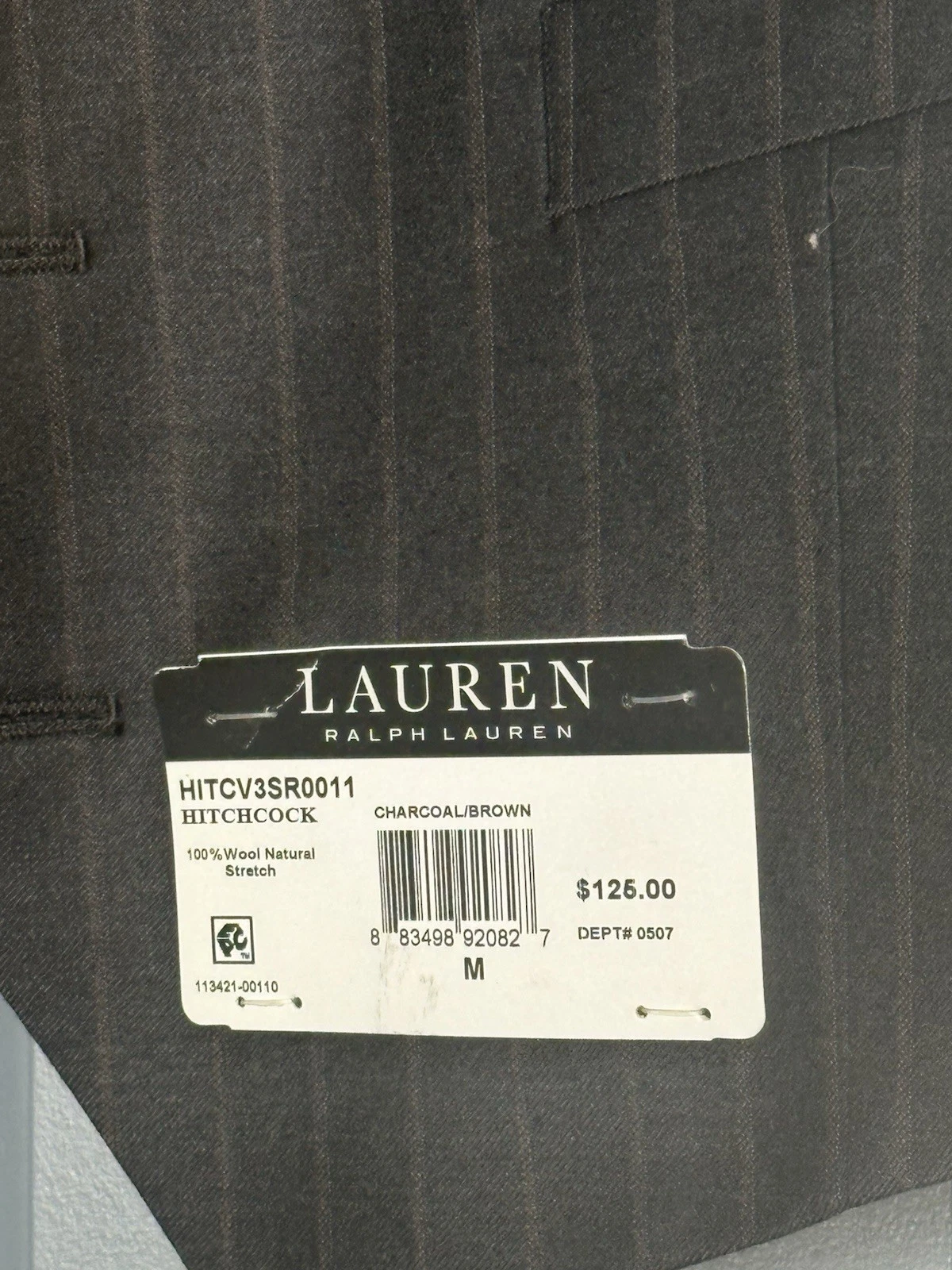 Lauren Ralph Lauren Charcoal Brown Stripes Suit Vest Size Medium NWT