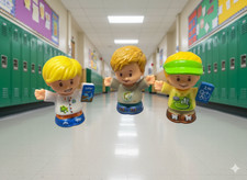 Fisher-Price Little People 3 Piece Set Boys W/ Accessories Frog Book Visor Blond