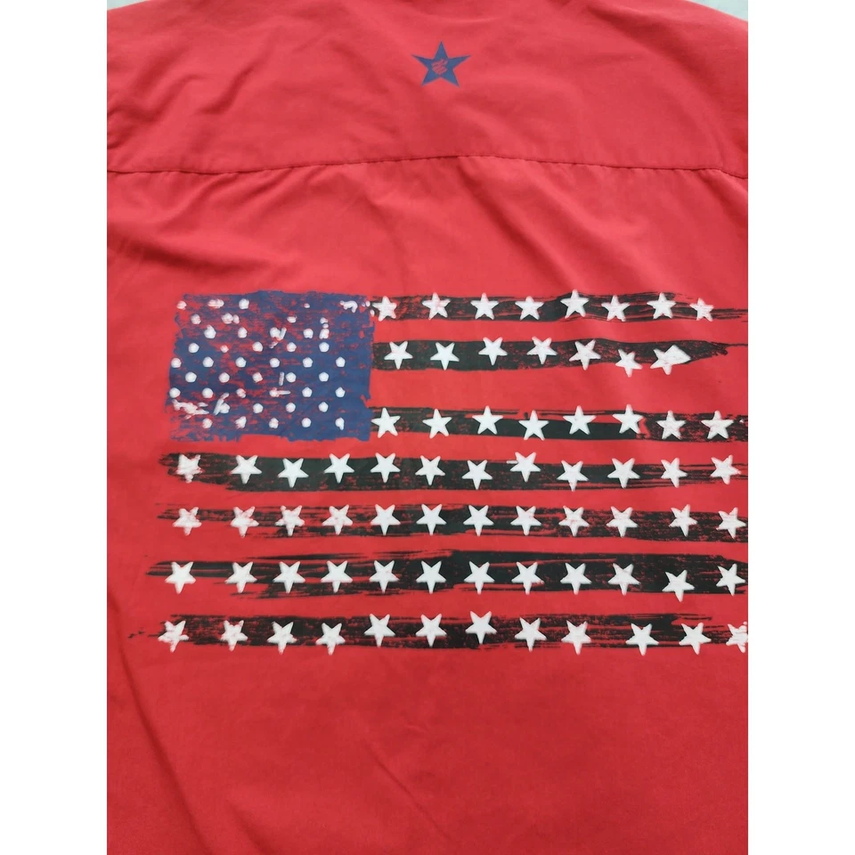 Camisa vintage Y2K Rocawear manga corta abotonada talla M roja bandera patriótica EE. UU. Foto 2 de 4