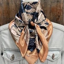 Navy and Cream Floral Printed Western Southwestern Wild Rag Scarf Accent
