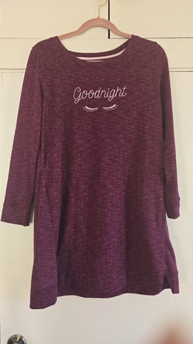Pigiama Kate Spade taglia large prugna GOODNIGHT vestito camicia da notte lunga